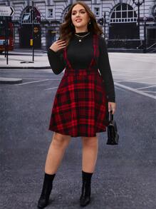 SHEIN Essnce Camiseta de cuello alto & Falda de tiras con estampado de cuadros - Multicolor - Ver 2