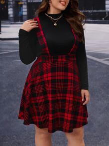 SHEIN Essnce Camiseta de cuello alto & Falda de tiras con estampado de cuadros - Multicolor - Ver 5