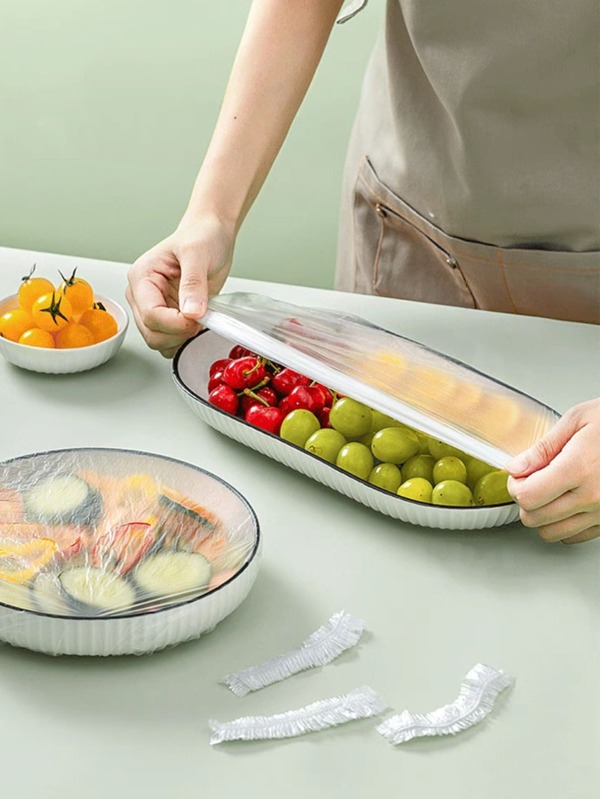 100pcs Disposable Plastic Film Bowl Cover