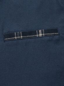 Manfinity VCAY Men Contrast Plaid Trim Button Up Shirt - Navy Blue - View 5