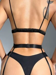 Medias de malla con abertura sin entrepierna sin bragas - Negro - Ver 2
