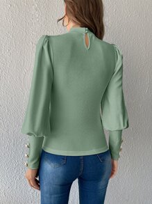 SHEIN Privé 小高領後鎖孔T恤 - 薄荷綠 - 查看 2