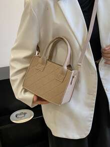 Bolsa cuadrada con diseño de puntada doble asa - Caqui - Ver 2