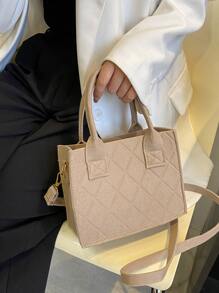 Bolsa cuadrada con diseño de puntada doble asa - Caqui - Ver 5