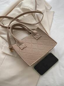 Bolsa cuadrada con diseño de puntada doble asa - Caqui - Ver 6