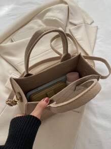 Bolsa cuadrada con diseño de puntada doble asa - Caqui - Ver 7