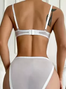 花卉蕾絲鋼圈內衣套裝 - 白色 - 查看 2