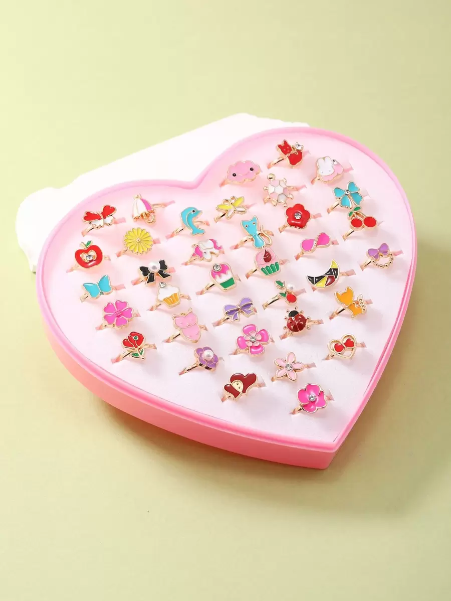 36pcs Girls Flower & Heart Decor Ring - Multicolor - View 1