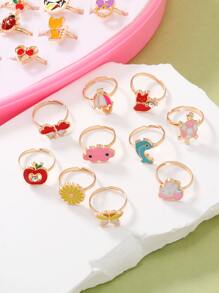 36pcs Girls Flower & Heart Decor Ring - Multicolor - View 2
