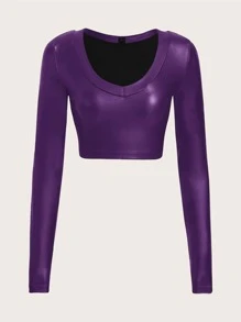 SHEIN ICON Top corto unicolor PU - Morado - Ver 1