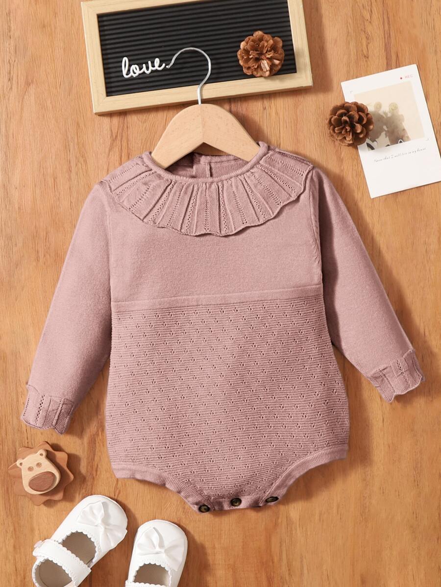 Bebé Body fruncido ribete en abanico tejido - Rosa vieja - Ver 1