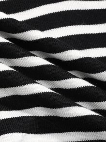 DAZY Sọc Viền tương phản Knit ngọn - Đen và trắng - Xem 3