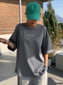 DAZY Letter Graphic Drop Shoulder Tee - Grey - View 5