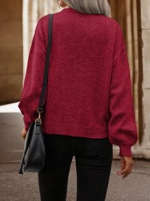 SHEIN LUNE Rhinestone Detail Drop Shoulder Jumper - Burgundy - View 2