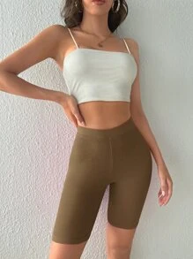 SHEIN EZwear Patch Detail Cycling Shorts - Mocha Brown - View 5