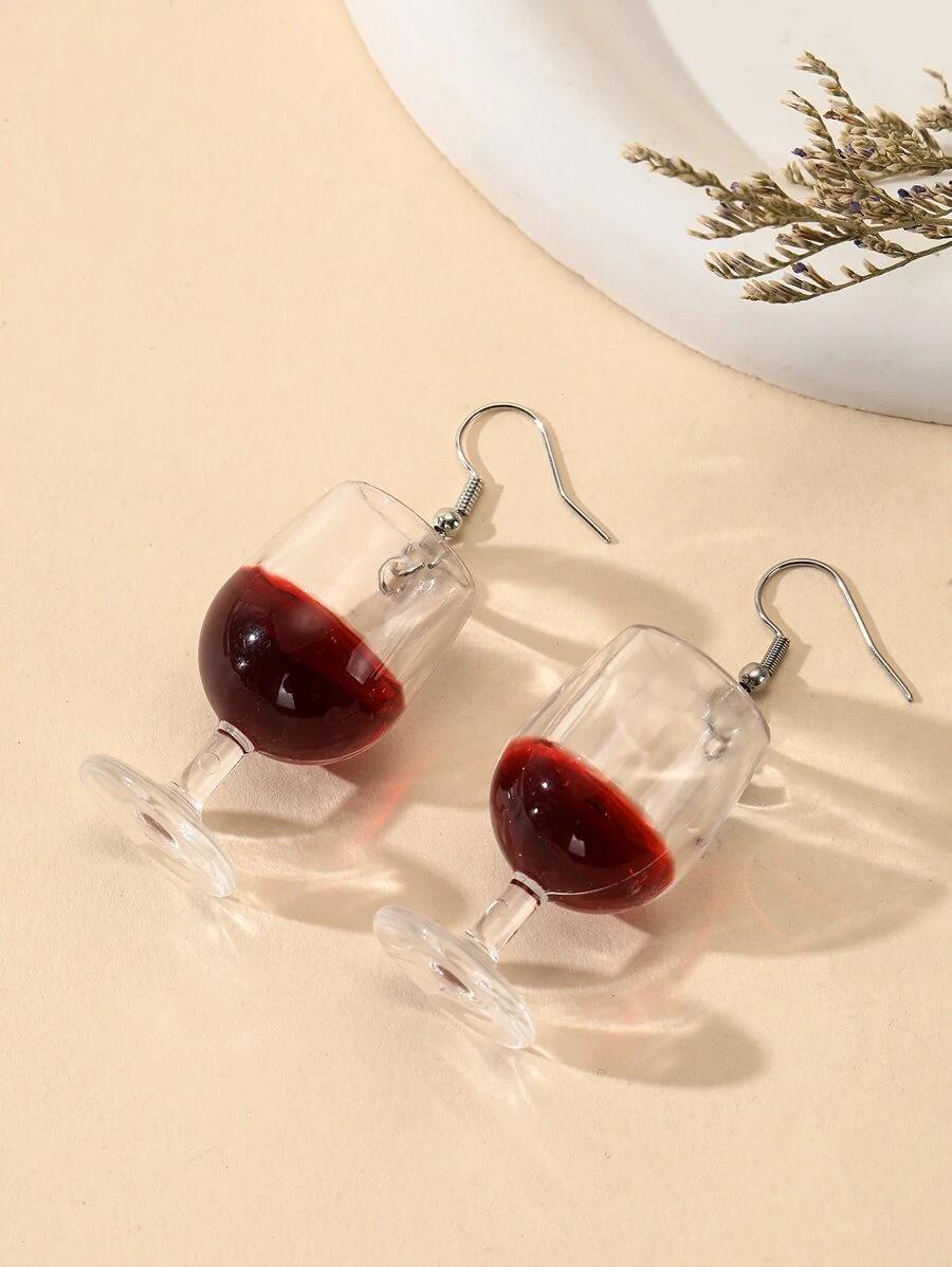 紅酒杯耳墜 - 紅色 - 查看 1