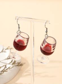 紅酒杯耳墜 - 紅色 - 查看 2