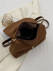 Buckle Decor Flap Hobo Bag - Coffee Brown - View 3
