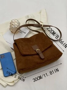 Buckle Decor Flap Hobo Bag - Coffee Brown - View 5