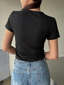 DAZY Star Print Crop Tee - Black - View 2