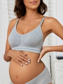 SHEIN Maternity Striped Trim Nursing Bra - Grey - View 6