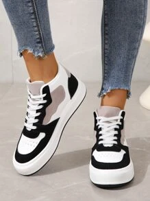 Zapatillas de skate de color combinado arriba alta con cordón delantero - Multicolor - Ver 2