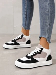 Zapatillas de skate de color combinado arriba alta con cordón delantero - Multicolor - Ver 3