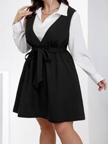 Calvaya Set Vestido con cinturón & Blusa unicolor