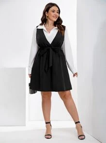 Calvaya Set Vestido con cinturón & Blusa unicolor