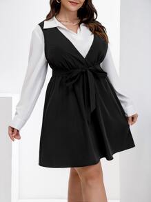 Calvaya Set Vestido con cinturón & Blusa unicolor