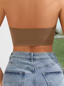 SHEIN Women's Camel Plain Strapless Backless Tube Top Bra Casual Comfy Medium Stretch Fabric - Camel - View 2