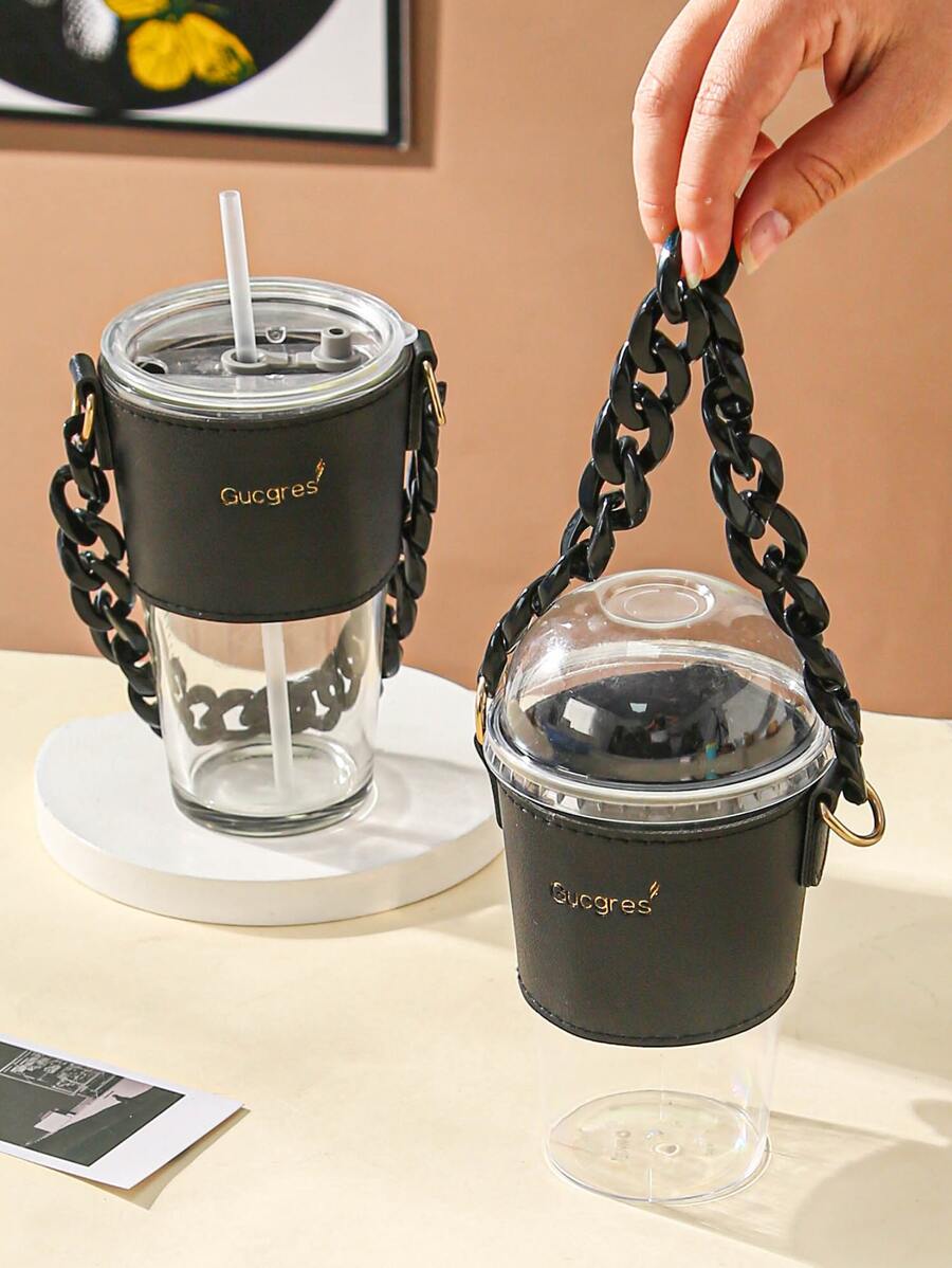 1pc Letter Graphic Portable Water Bottle Cover - Black - View 1