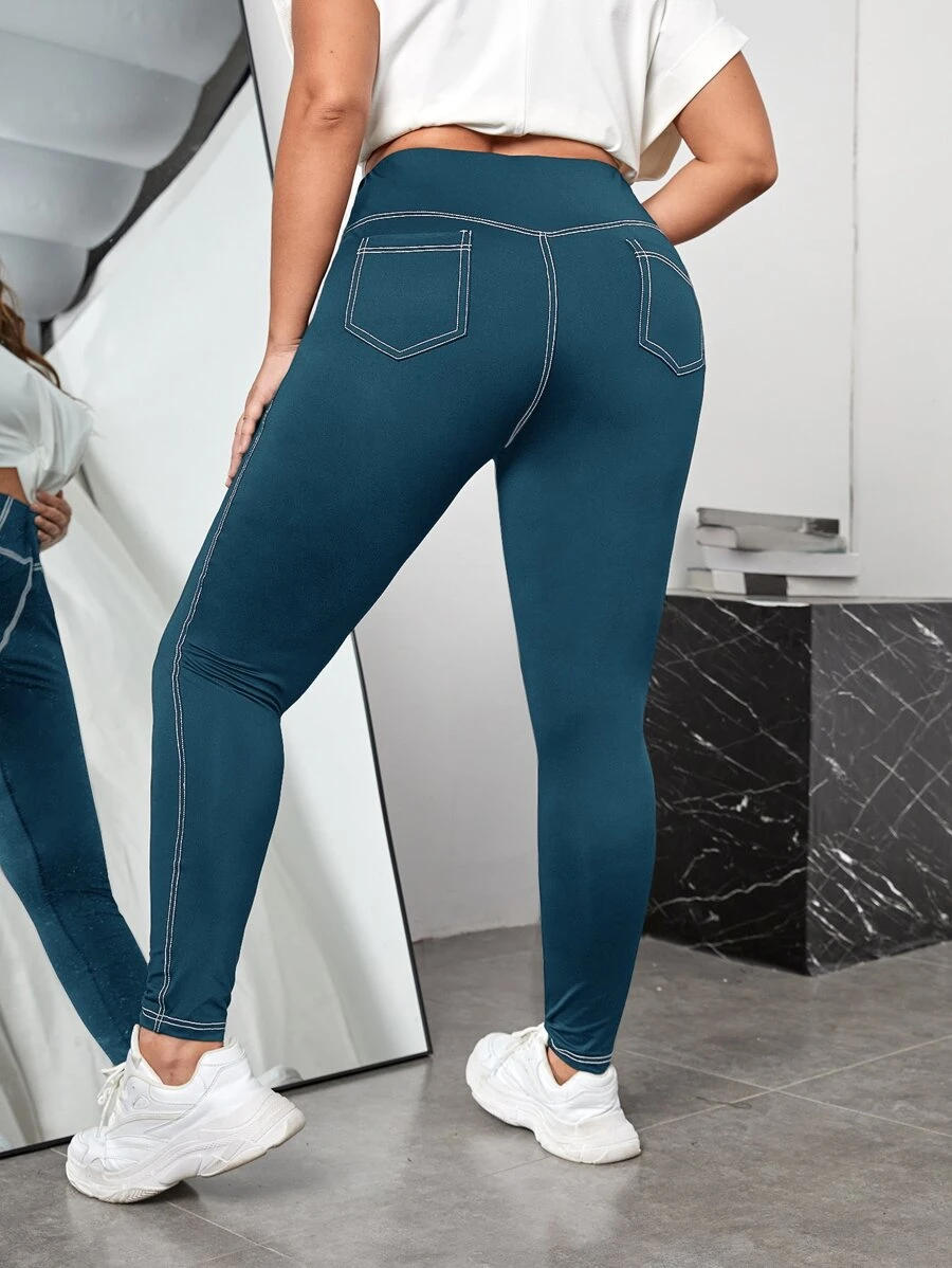 SHEIN EZwear Quần lót kích thước lớn màu trơn Giải trí - Màu xanh ngọc - Xem 1