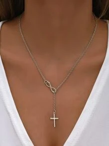 Collar de cadena colgante Cruz - Plateado - Ver 1