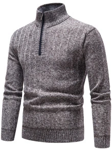 Manfinity Homme Áo len nam Dây kéo màu trơn Giải trí - Màu nâu  Mocha - Xem 5