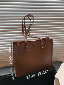 Stitch Detail Shoulder Tote Bag - Brown - View 2