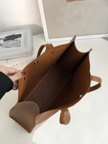 Stitch Detail Shoulder Tote Bag - Brown - View 5