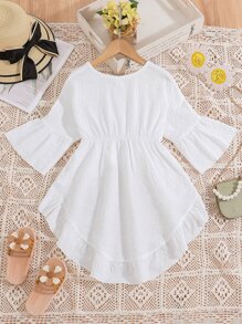 SHEIN Girls Flounce Sleeve High Low Hem Blouse - White - View 2