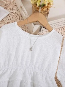 SHEIN Girls Flounce Sleeve High Low Hem Blouse - White - View 4