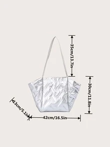 Metallic Geometric Embossed Shoulder Tote Bag - Silver - View 3