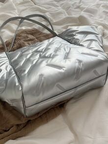 Metallic Geometric Embossed Shoulder Tote Bag - Silver - View 6