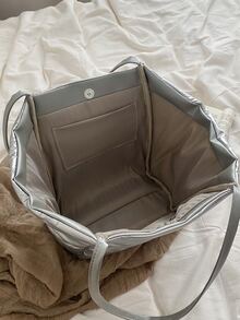 Metallic Geometric Embossed Shoulder Tote Bag - Silver - View 7