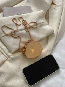 迷你金屬質感盒型包 - 金色 - 查看 3