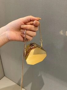 迷你金屬質感盒型包 - 金色 - 查看 1