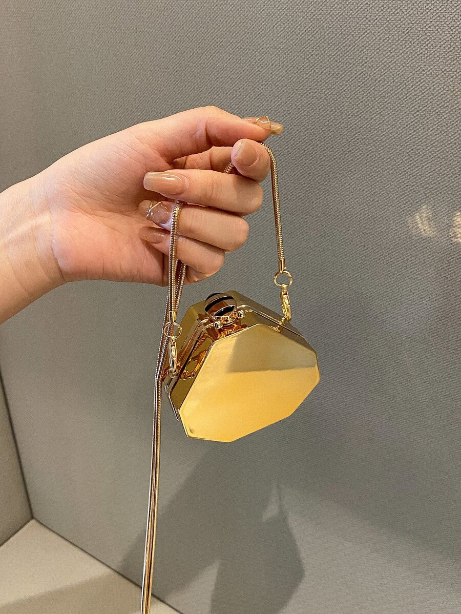 迷你金屬質感盒型包 - 金色 - 查看 1