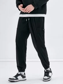 Manfinity Hombres Pantalones de cintura con cordón con bolsillo lateral - Negro - Ver 4