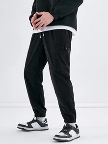 Manfinity Hombres Pantalones de cintura con cordón con bolsillo lateral - Negro - Ver 5