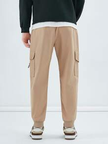 Manfinity Men Flap Pocket Side Drawstring Waist Cargo Trousers - Khaki - View 2