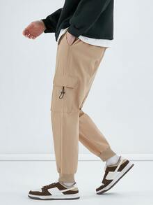 Manfinity Men Flap Pocket Side Drawstring Waist Cargo Trousers - Khaki - View 3