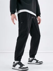 Manfinity Hombres Pantalones de cintura con cordón con bolsillo lateral - Negro - Ver 6